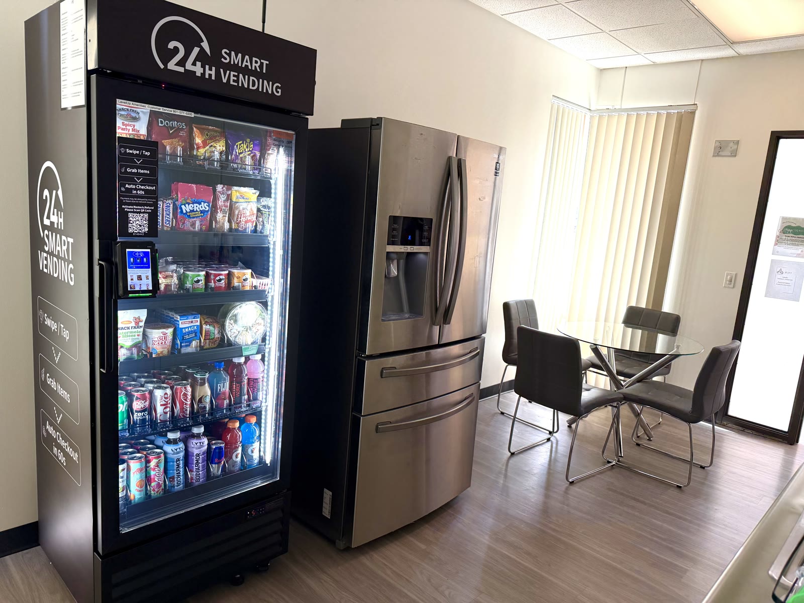 LevelUp installation in a refrigerator breakroom, view 1