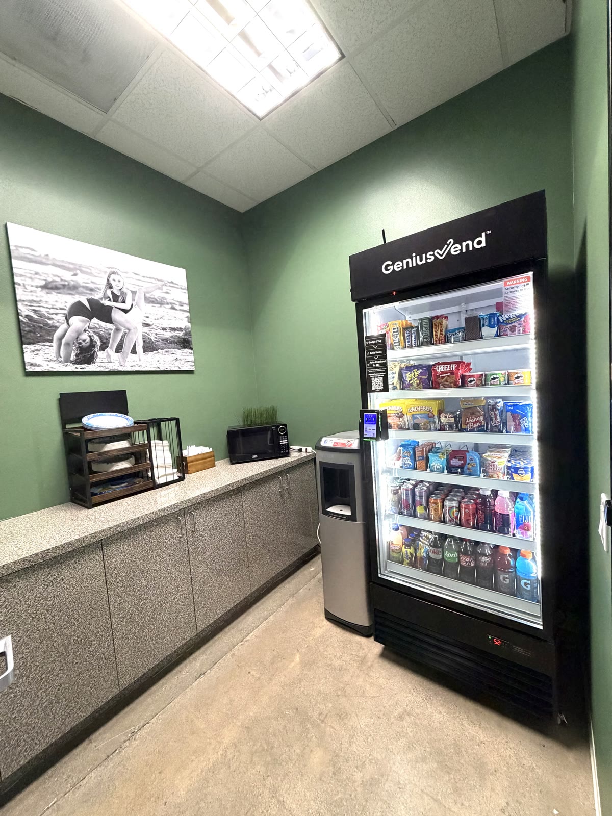 LevelUp installation in a green-wall refreshment area, view 1
