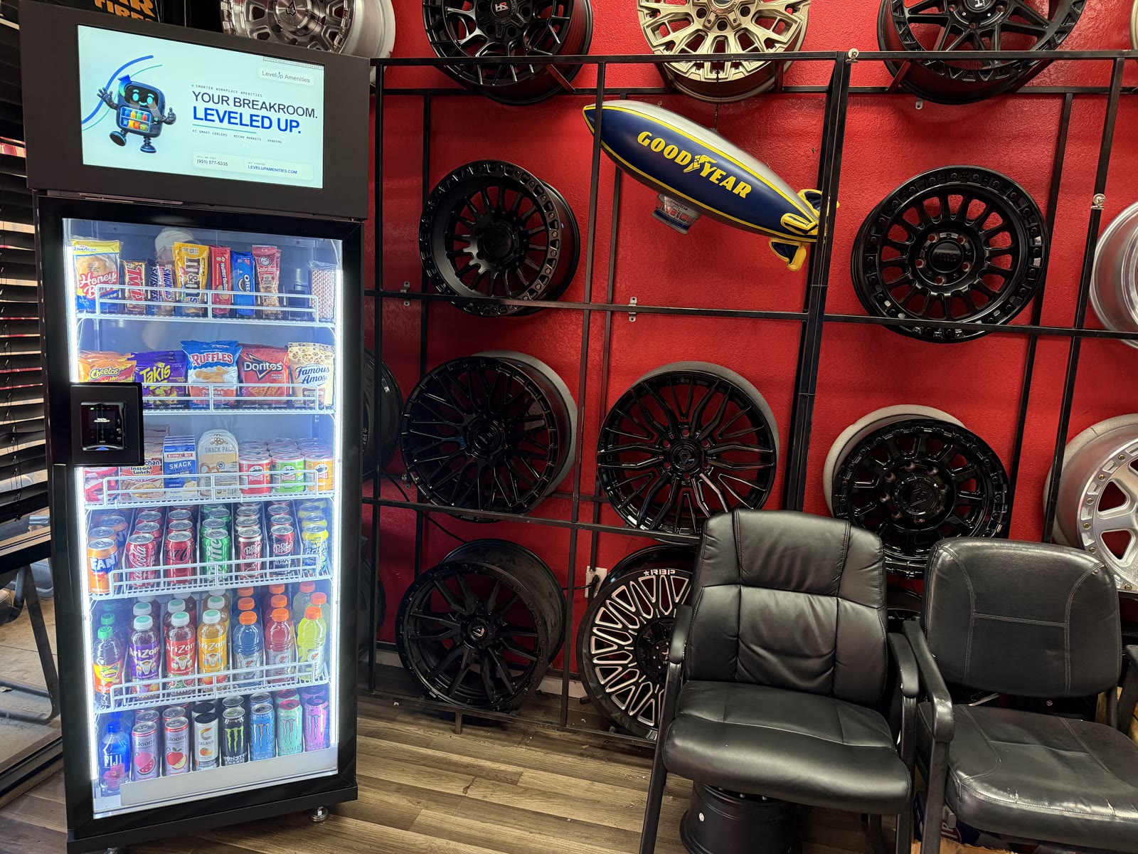 LevelUp installation in a wheel-display space, view 1